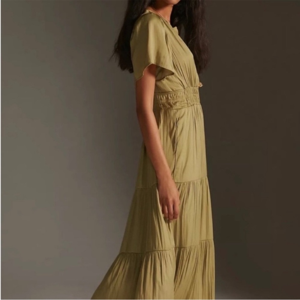 Elegant Anthropologie Olive Green Maxi Dress
